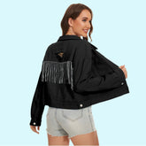 Lässige Jeansjacke mit Löchern und Quasten